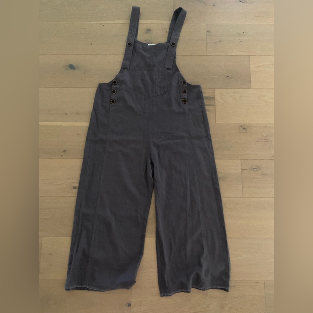 Easel Charcoal Jumpsuit with Button Accents